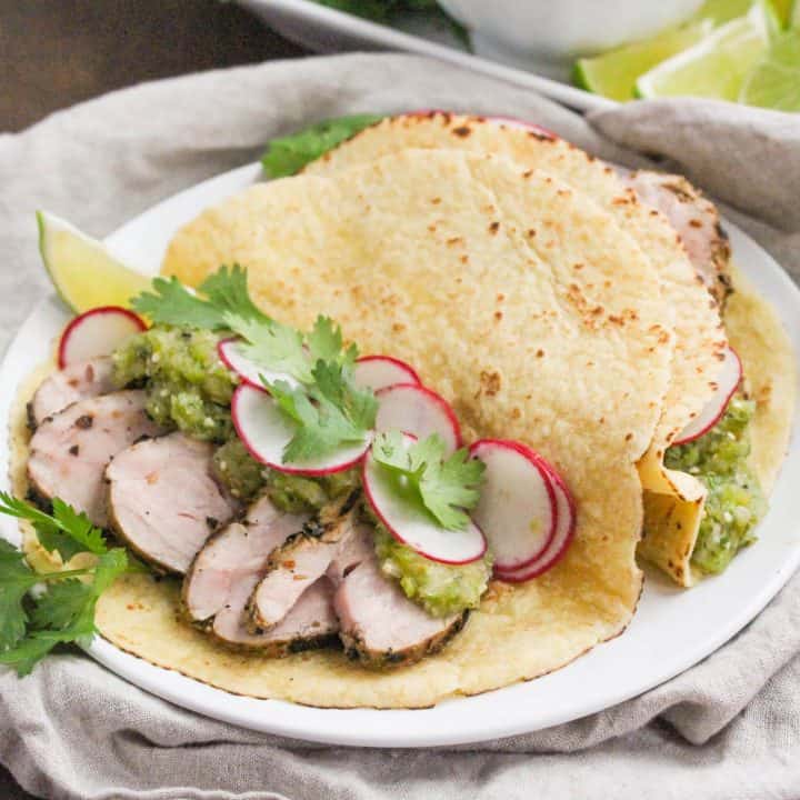 Image for Grilled Pork Tenderloin Tacos with Homemade Salsa Verde Recipe